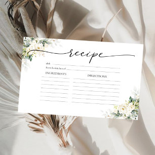 White Roses Floral Bridal Shower Large Recipe Card