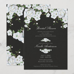 White Roses Floral & Charcoal Grey Bridal Shower Invitation