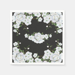 White Roses Floral & Charcoal Grey Bridal Shower Napkin