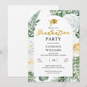 White Roses Floral Frame Graduation Party Invitation