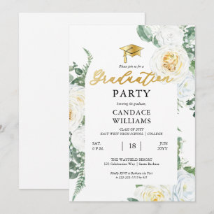 White Roses Floral Frame Graduation Party Invitation