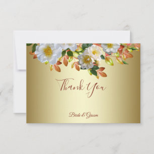 White Roses Floral Gold Thank You Card