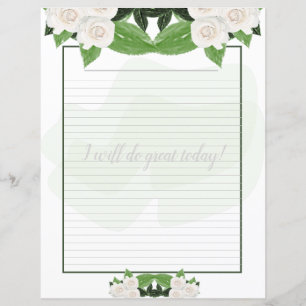 White Roses Floral Lined Writing Paper