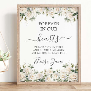 White Roses Floral Memorial Funeral Memory Table Poster