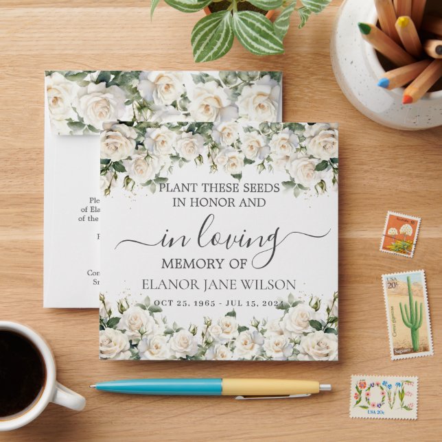 White Roses Floral Memorial Funeral Seed Packet Envelope (Desk)