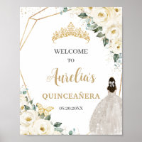 White Roses Floral Quinceañera 15 Birthday Welcome