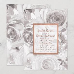 White Roses Floral Rose Modern Chic Bridal Shower Invitation