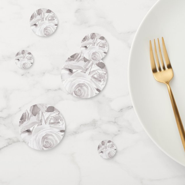 White Roses Floral Rose Modern Elegant Wedding Confetti (Group)