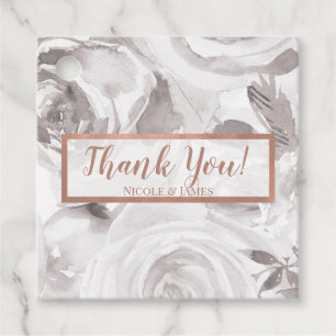 White Roses Floral Rose Modern Elegant Wedding Favour Tags