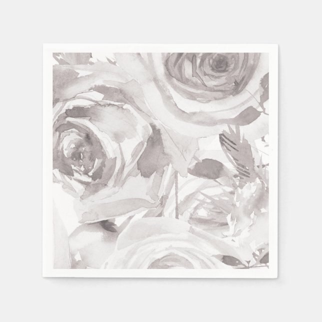 White Roses Floral Rose Modern Elegant Wedding Napkin (Front)