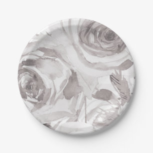 White Roses Floral Rose Modern Elegant Wedding Paper Plate