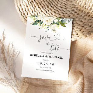 White Roses Floral Save The Date Card