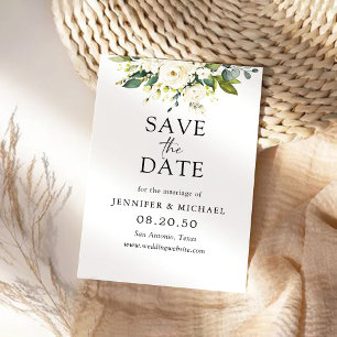 White Roses Floral Save The Date Card