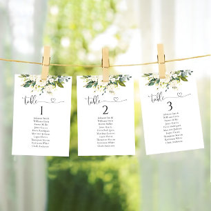 White Roses Floral Table Seating Chart Card