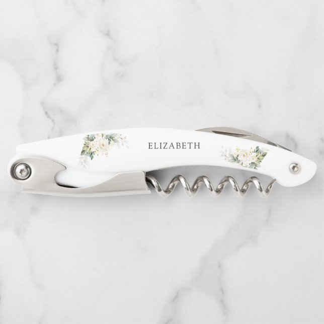 White Roses Floral Waiter's Corkscrew (Front)