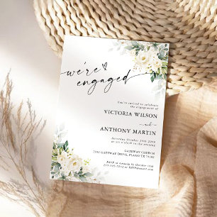 White Roses Floral We are engaged Invitation