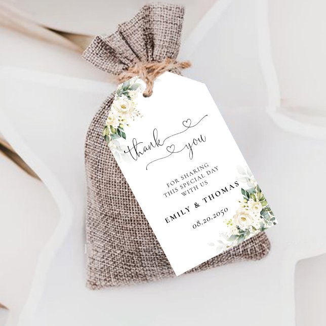 White Roses Floral Wedding Ceremony Gift Tag (Creator Uploaded)