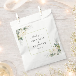 White Roses Floral Wedding Favour Bag