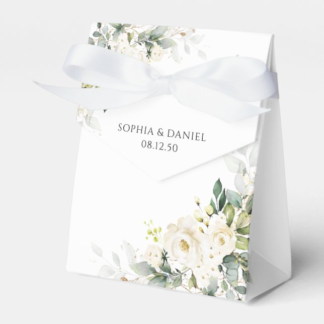White Roses Floral Wedding Favour Box (Front Side)