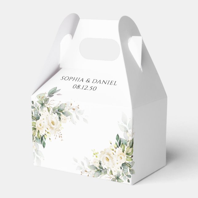 White Roses Floral Wedding Favour Box (Front Side)