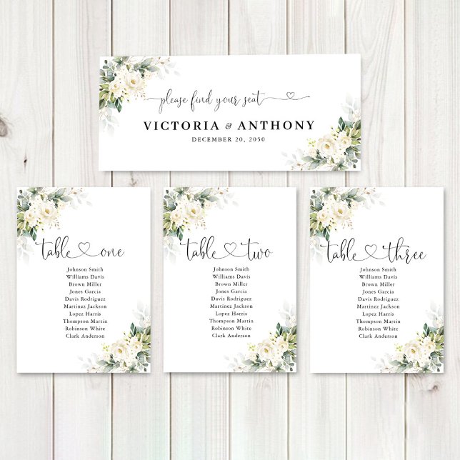 White Roses Floral Wedding Head Table Sign (Creator Uploaded)