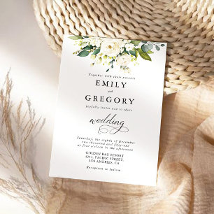 White Roses Floral Wedding Invitation