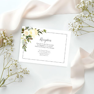 White Roses Floral Wedding Reception Olive Green Enclosure Card