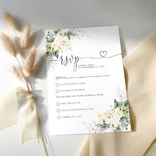 White Roses Floral Wedding RSVP Card