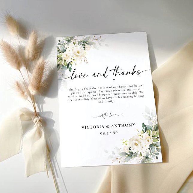 White Roses Floral Wedding Thank You Card (Creator Uploaded)