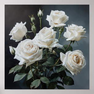 White Roses Flower Art Print Poster