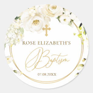 White Roses Foliage Cross Baptism Sticker