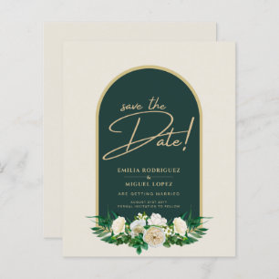White Roses Forest Green Winter Wedding Save Dates