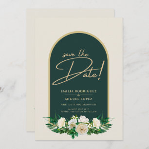 White Roses Forest Green Winter Wedding Save Dates Invitation
