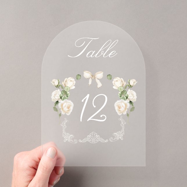 White Roses Frame Acrylic Table Number (Insitu (Handheld))