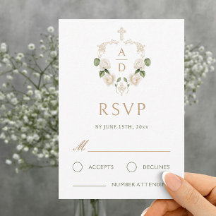 White Roses Frame Religious Wedding RSVP Card