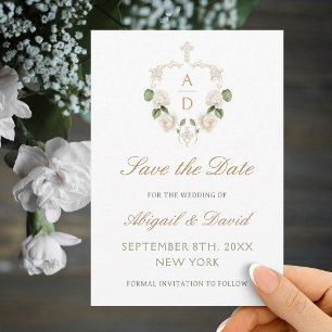 White Roses Frame Religious Wedding Save The Date