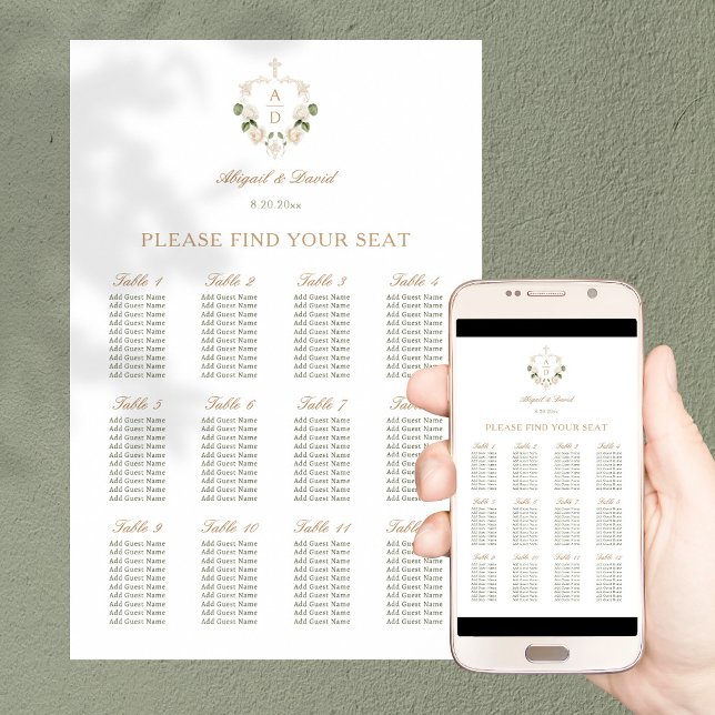 White Roses Frame Religious Wedding Seating Chart (Creator Uploaded)