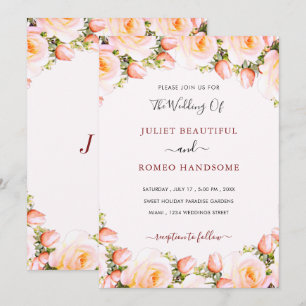White Roses Framed Wedding Invitation
