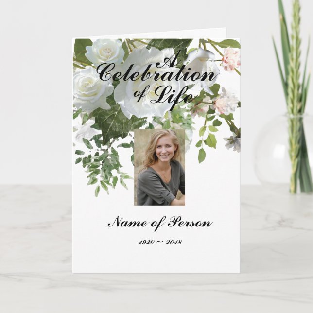 White Roses Funeral Program Programme (Front)