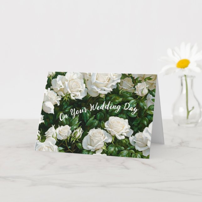 White Roses Garden Art Wedding Congratulations Card (Small Plant)