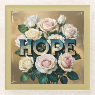 White Roses Gold Glass Coaster