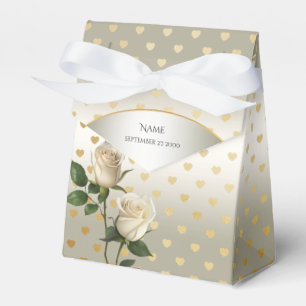 White Roses Gold Hearts Favor Box