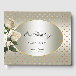White Roses Gold Hearts Guest Book