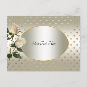 White Roses Gold Hearts Postcard