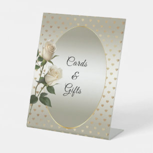 White Roses Gold Hearts Tabletop Signs