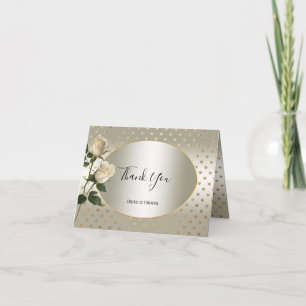 White Roses Gold Hearts Thank You Card