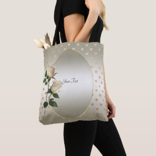 White Roses Gold Hearts Tote Bag
