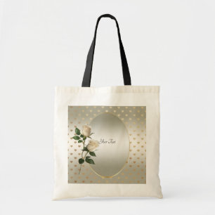 White Roses Gold Hearts Tote Bag