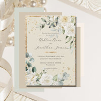 White Roses Gold Neutral Elegant Wedding