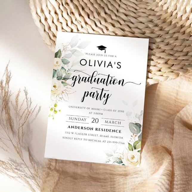 White Roses Graduation Party Invitation (Creator Uploaded)
